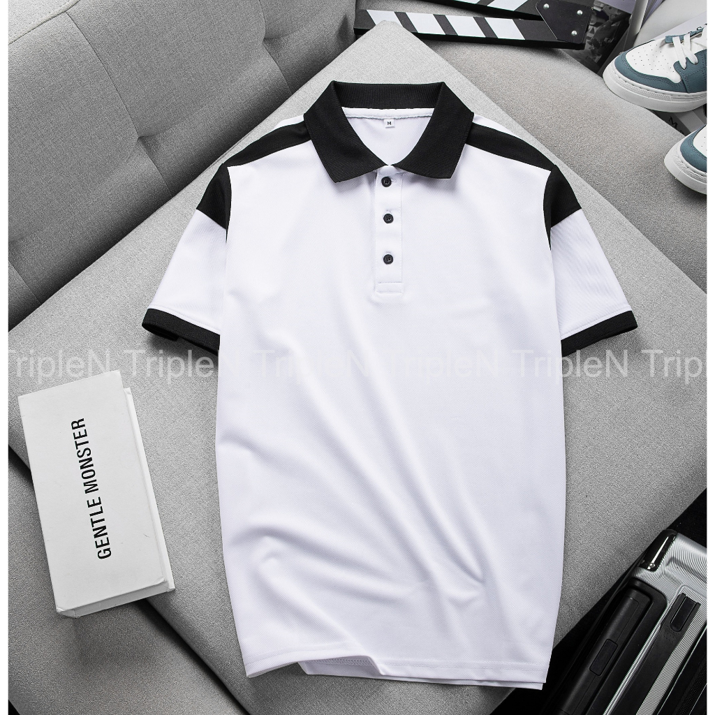Áo thun polo nam TripleN phối màu trắng đen thời trang, chất vải cá sấu thoáng mát