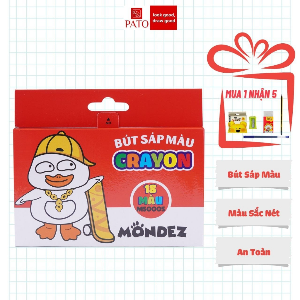 Hộp Sáp 18 Màu MONDEZ, Màu Tươi Sáng, Chất Liệu Bám Giấy Tốt, Dễ Dàng Rửa Sạch, An Toàn Phù Hợp Cho Bé M50005