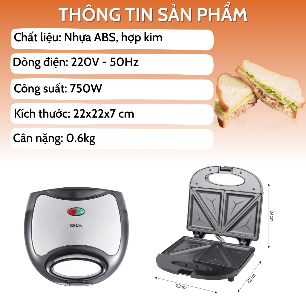 Máy nướng bánh mì, máy kẹp bánh mì sandwich SK550 hàng bảo hành 12 tháng