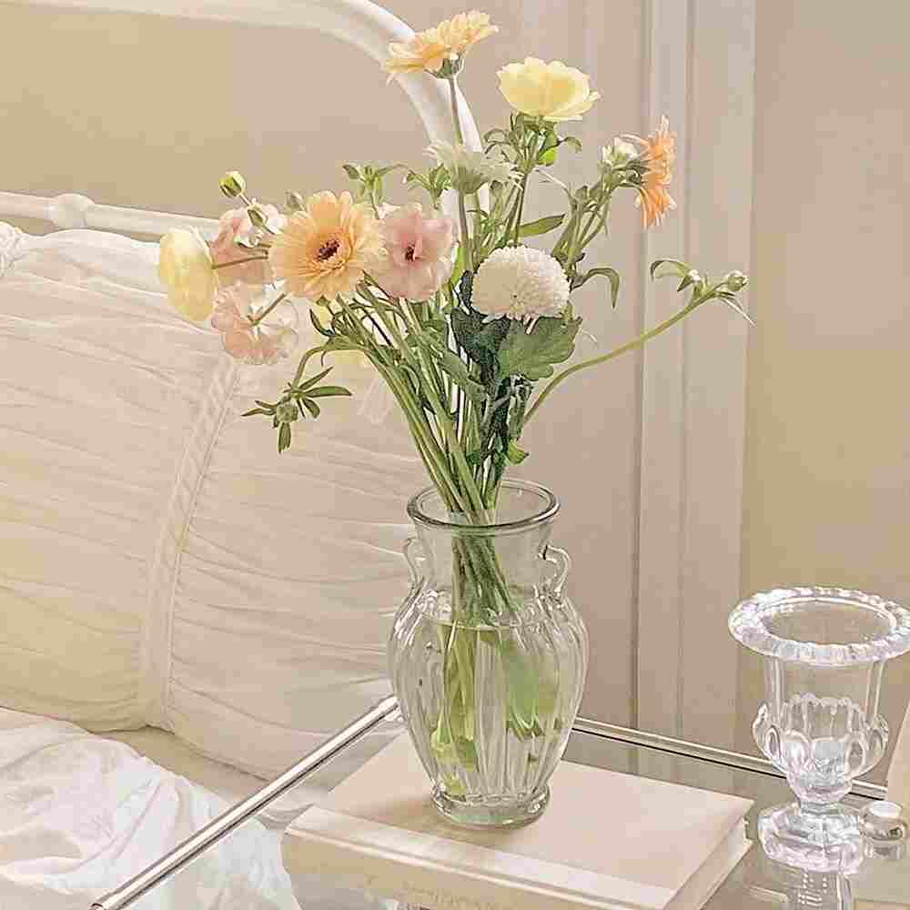 Bình thủy tinh vintage có hai tai trang trí, cắm hoa để bàn