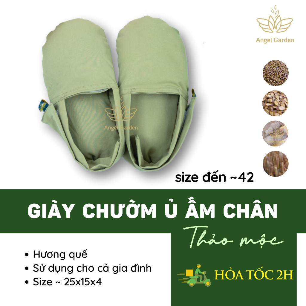 GIÀY CHƯỜM CHÂN MÙI QUẾ, Thảo mộc giảm phù nề đau, chườm nóng lạnh, sử dụng được cho bà bầu