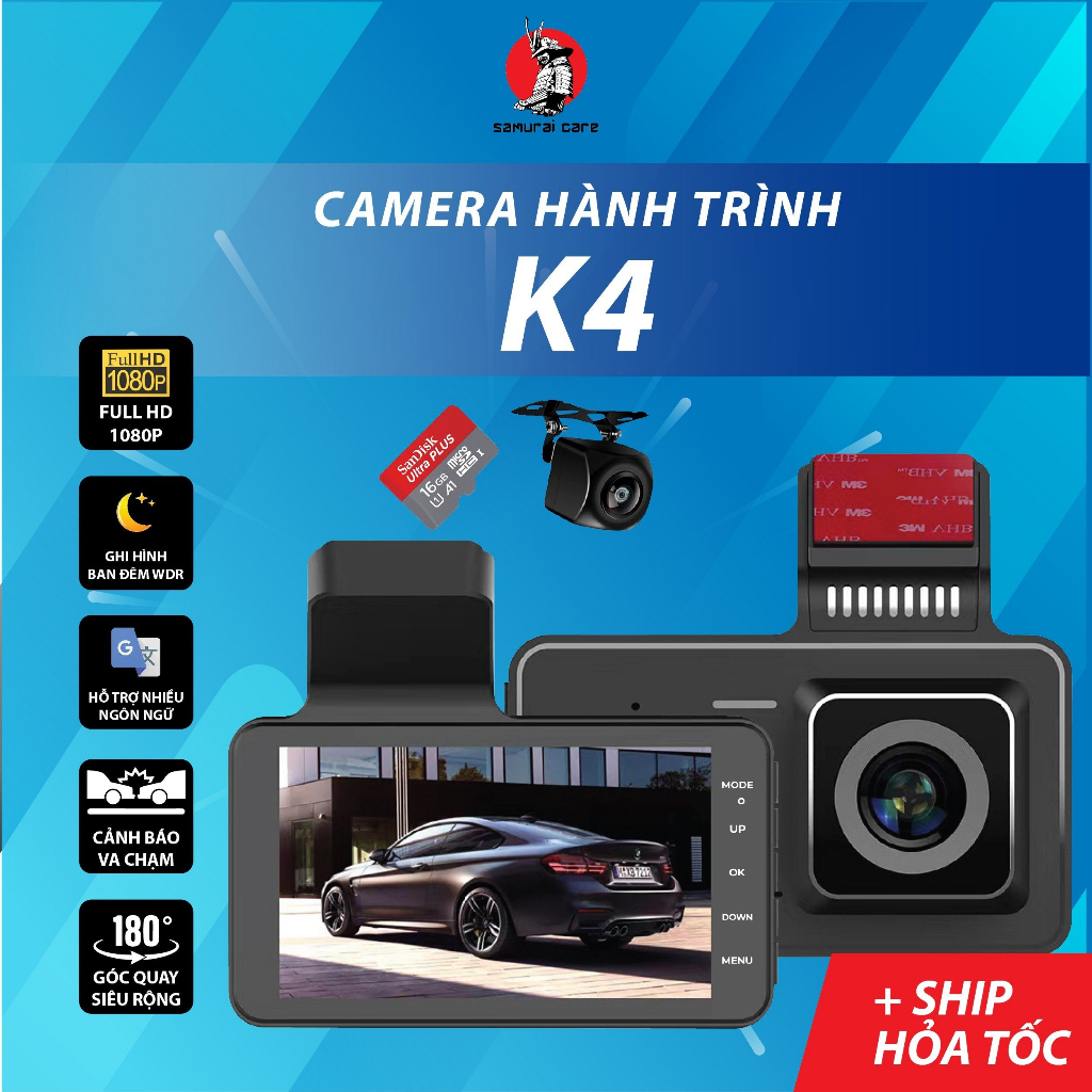 Camera hành trình ô tô K4 màn cảm ứng 4inch Full HD, quay đêm rõ nét, chống rung tự động -Hàng Chính Hãng | BigBuy360 - bigbuy360.vn