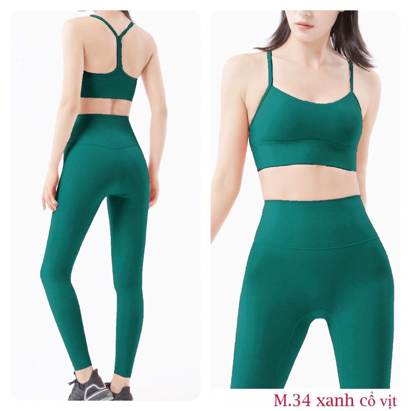 M34 -Bộ quần áo tập gym  và yoga  áo 2 dây + quần nâng mông cao cấp siêu thấm hút mồ hôi hàng quảng châu Co giãn 4 chiều
