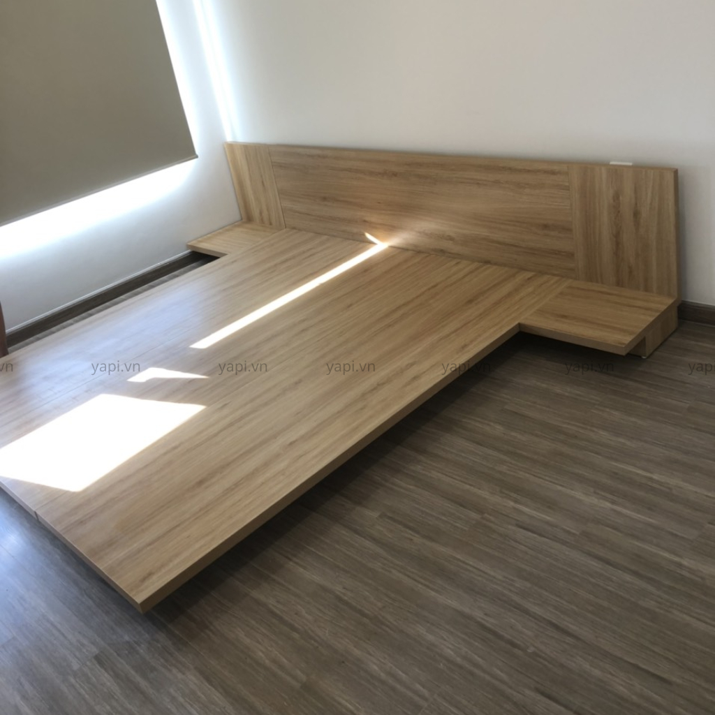 Giường Ngủ Hiện Đại Cao 14cm Có Đầu Giường Gỗ MDF Nhập Khẩu LẮP RÁP TẬN NHÀ Yapi-517
