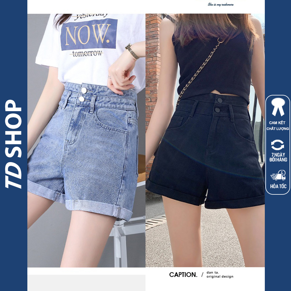 Quần Short Jeans Nữ Lưng Cao Thiết Kế 2 Cúc Gấp Gấu TDSHOPNT  - Quần Sooc Denim Phong Cách Trung Quốc Cực Xinh