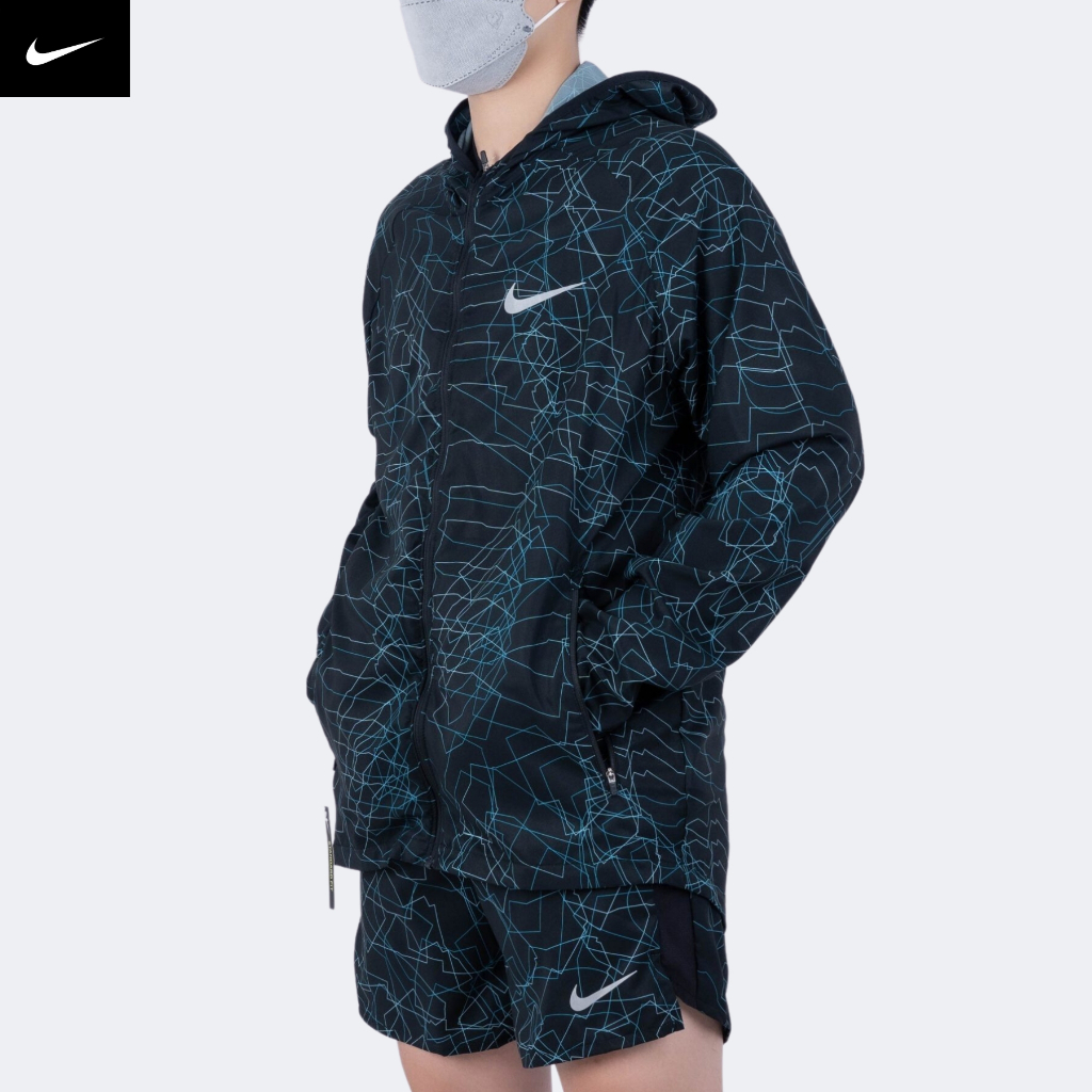 Áo khoác nam nữ N.i.k.e Dri-FIT Essential Running Jacket / Áo khoác dù chạy bộ, chơi thể thao, tập gym - Xanh x Đen