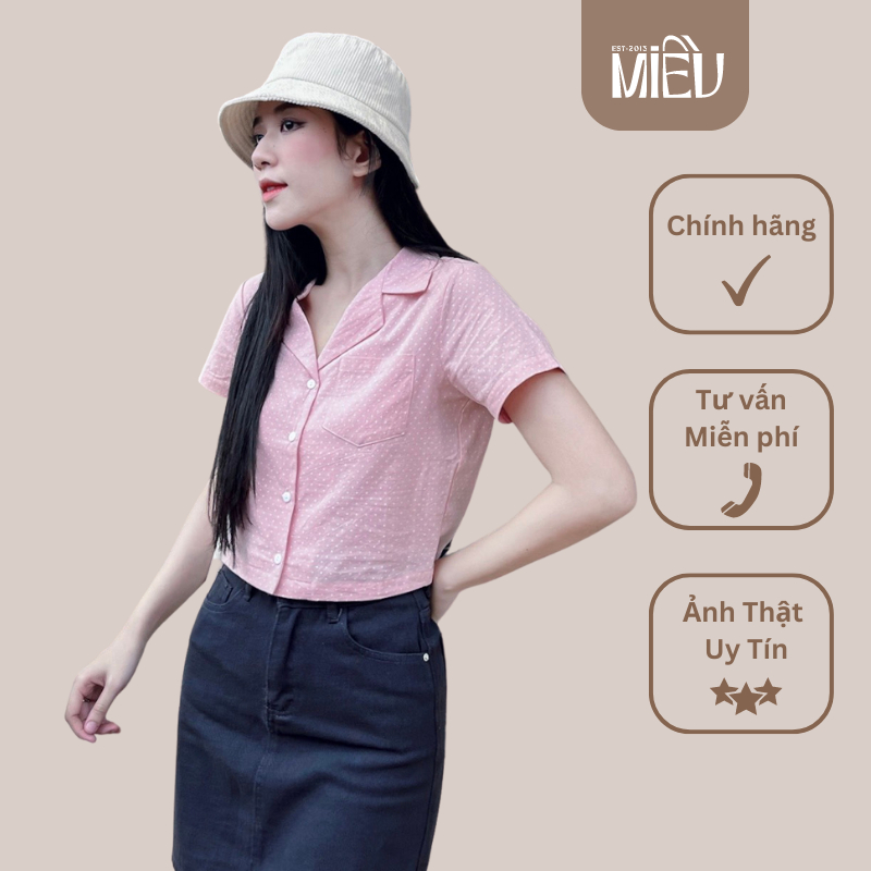 Áo sơ mi form ngắn họa tiết chấm bi dễ thương nữ tính Taki Miều Est.2013