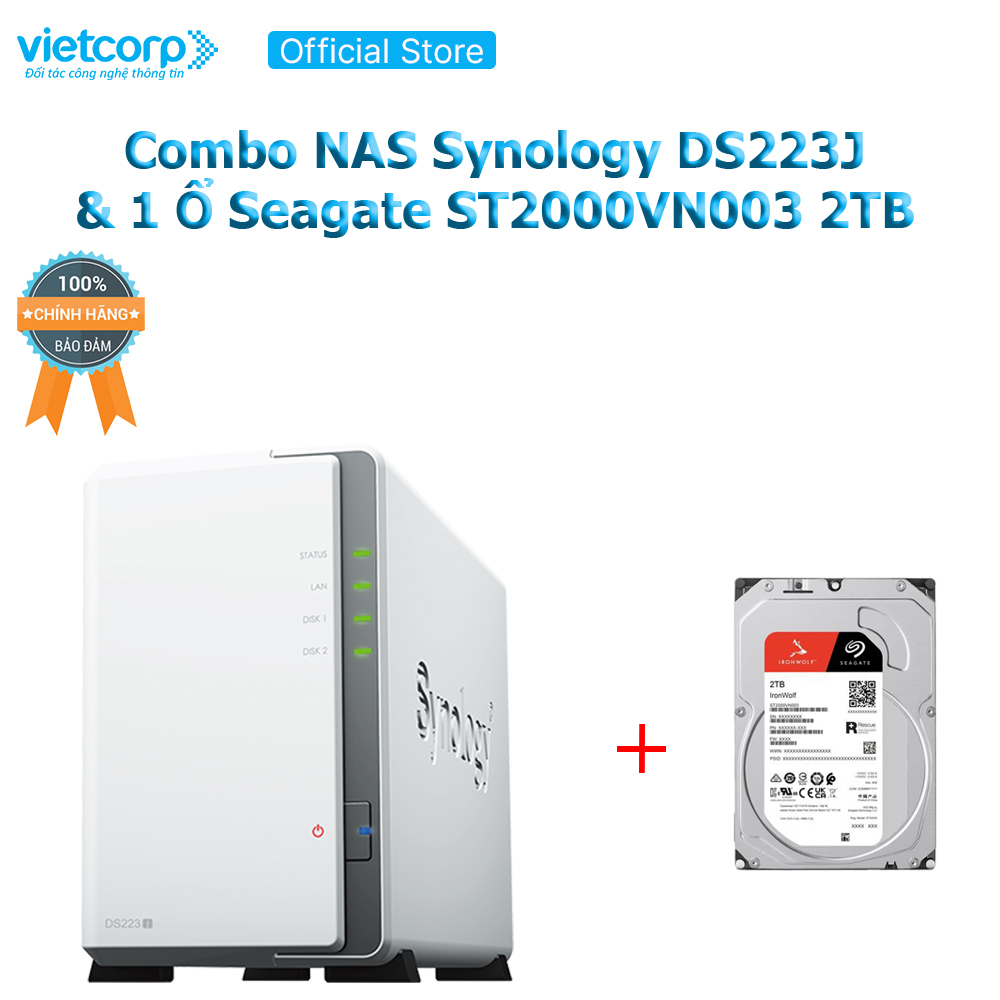 [Khuyến Mãi Combo] Thiết bị lưu trữ NAS Synology DS223J và 1 Ổ cứng Seagate ST2000VN003 2 TB