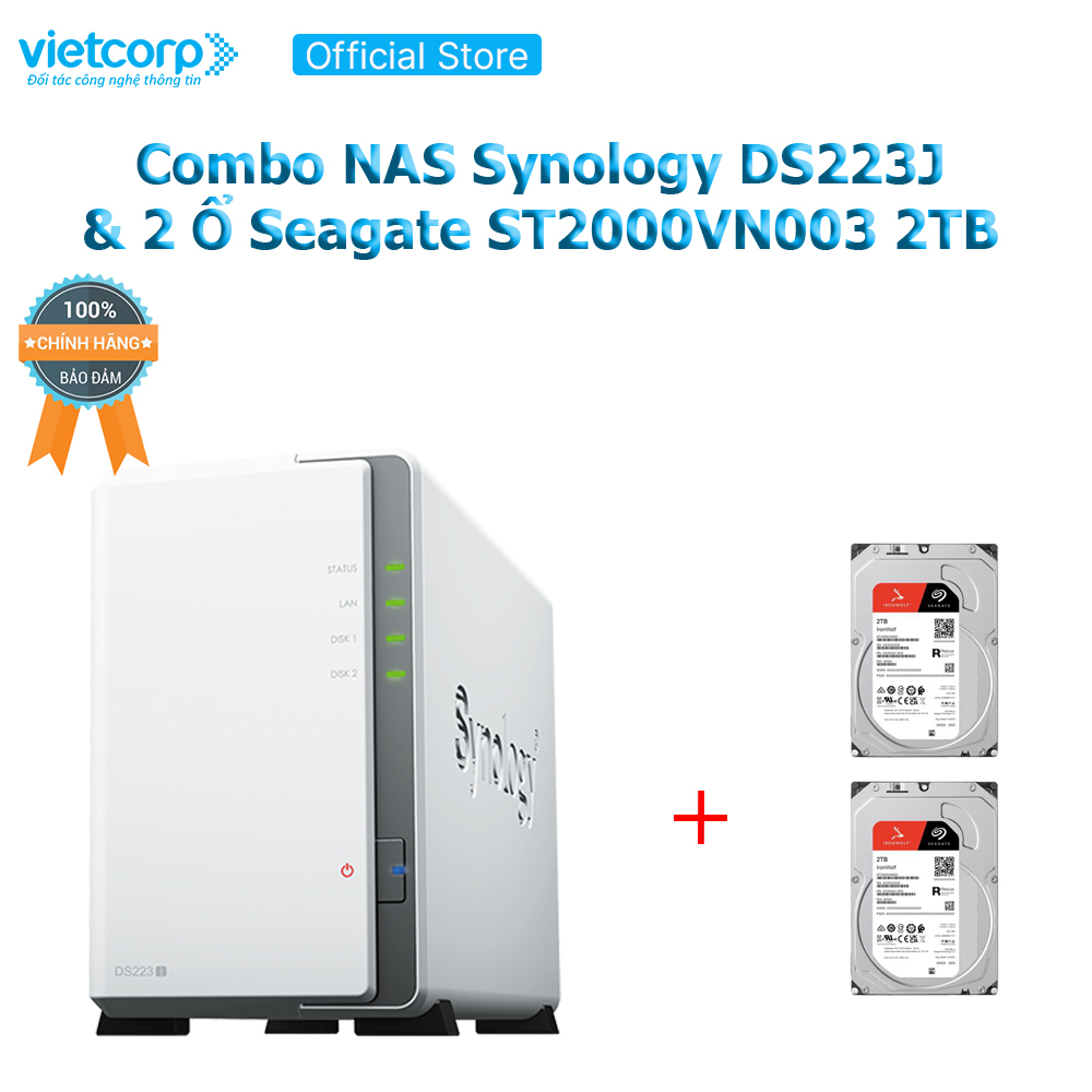 [Khuyến Mãi Combo] Thiết bị lưu trữ NAS Synology DS223J và 2 Ổ cứng Seagate ST2000VN003 2 TB