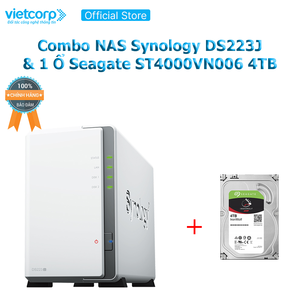 [Khuyến Mãi Combo] Thiết bị lưu trữ NAS Synology DS223J và 1 Ổ cứng Seagate ST4000VN006 4 TB