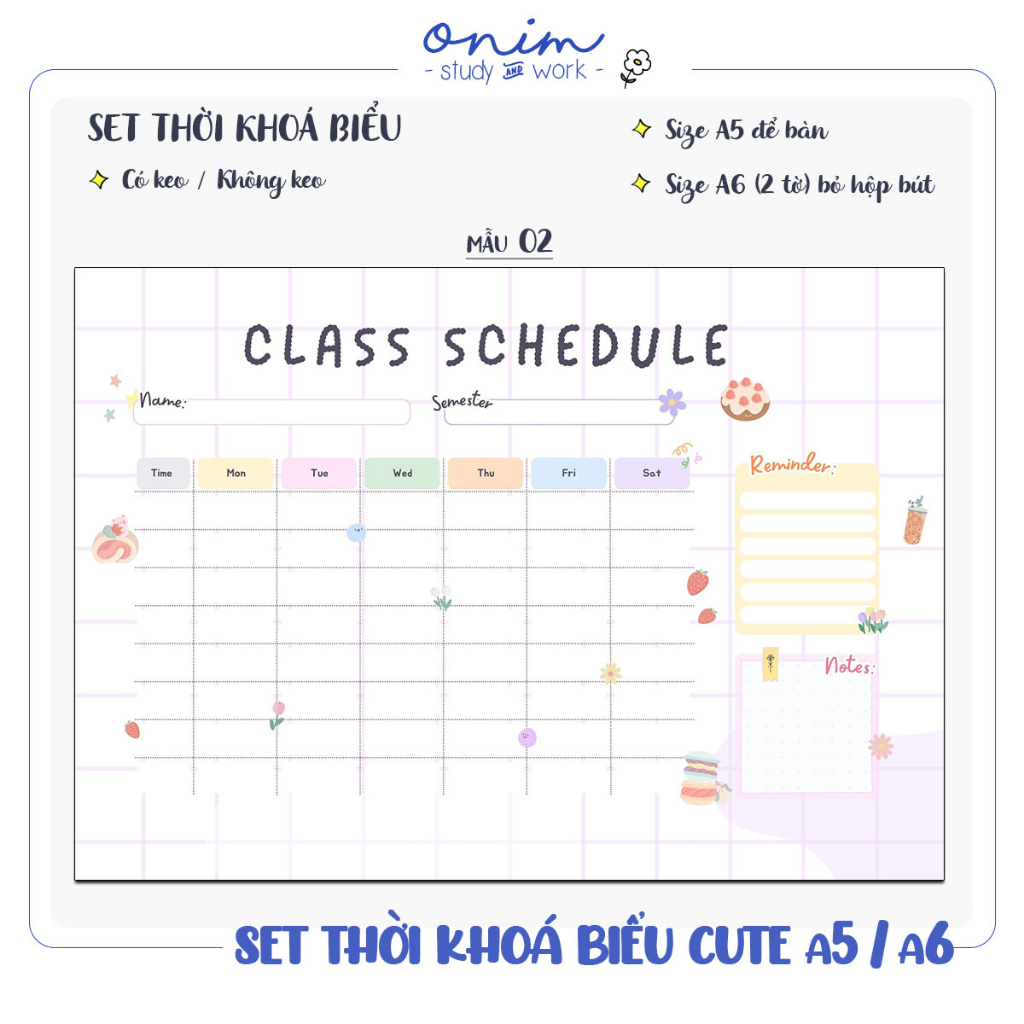 Set thời khoá biểu mẫu cuteghi chú lịch học dành cho học sinh sinh viên  Onim