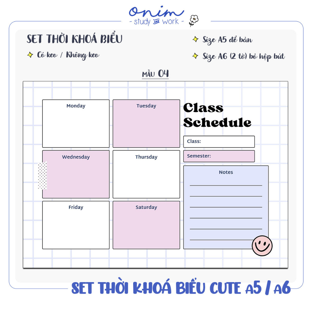 Set thời khoá biểu mẫu cuteghi chú lịch học dành cho học sinh sinh viên  Onim