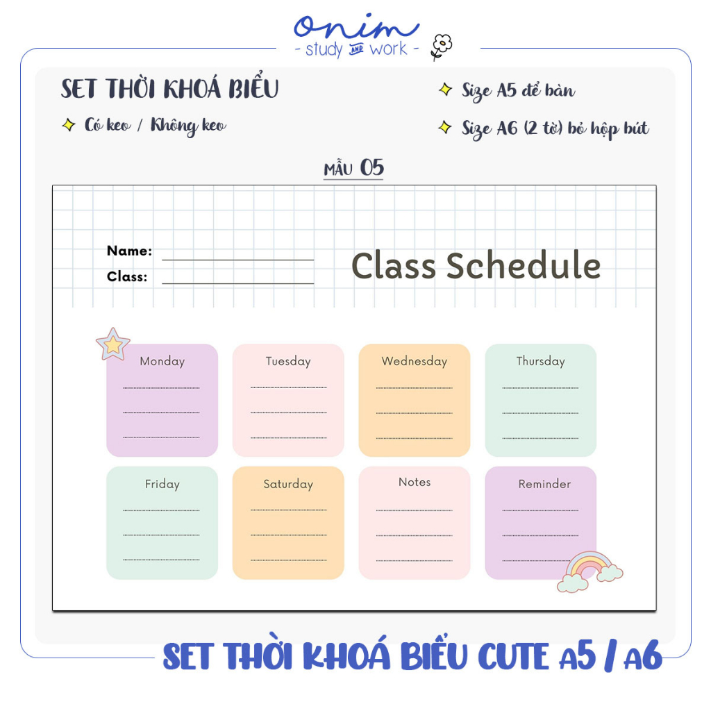 Set thời khoá biểu mẫu cuteghi chú lịch học dành cho học sinh sinh viên  Onim