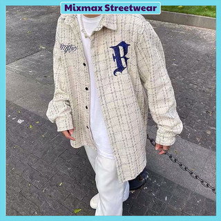 Áo sơ mi kẻ thêu chữ nghệ thuật form rộng oversize hiphop Ulzzang siêu chất ❤️