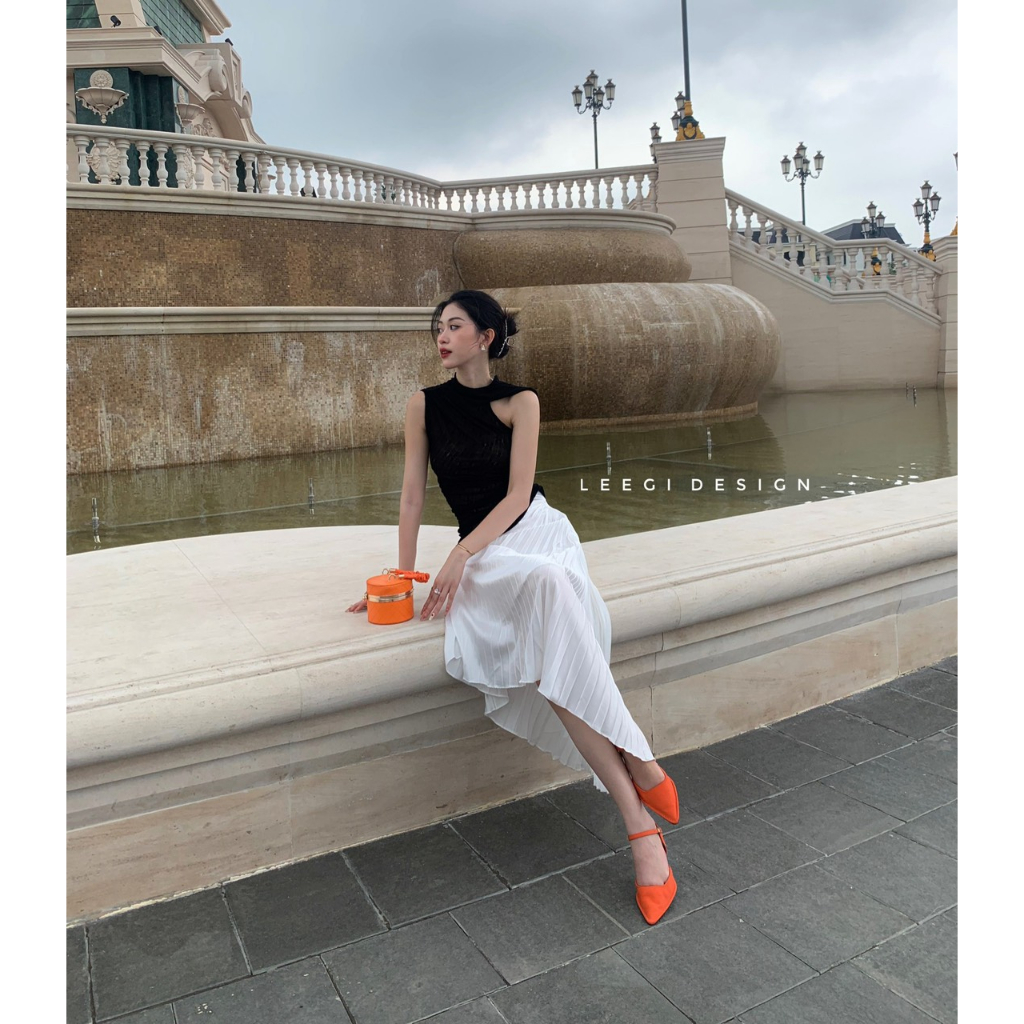 Chân váy quạt chéo dài LeeGi Design phong cách công sở