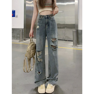 Quần bò nữ ống suông , quần jeans nữ ống rộng rách đai cạp siêu cá tính TL06