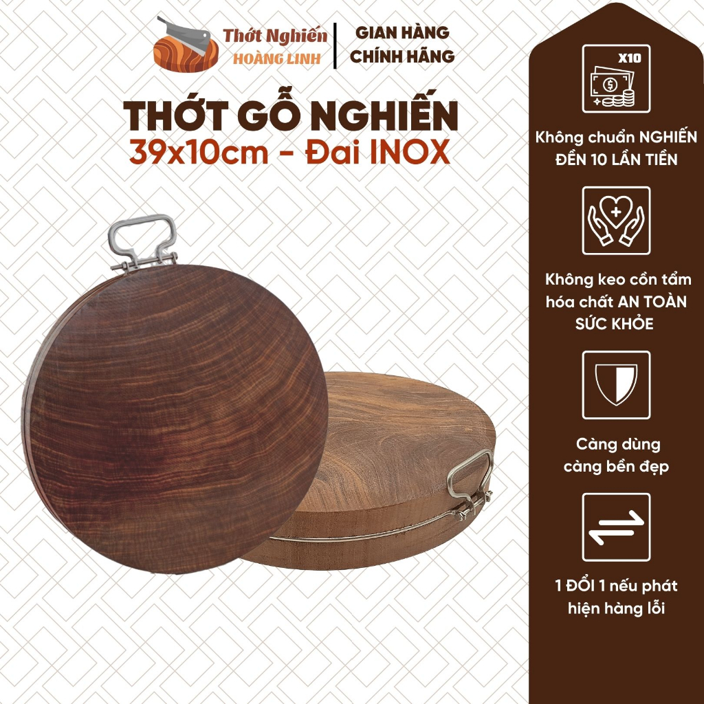 Thớt gỗ nghiến cỡ lớn 39x10cm Thớt Nghiến Hoàng Linh băm chặt nhà hàng quán ăn