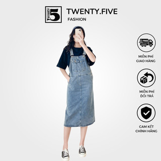 Chân váy yếm jeans dáng suông túi túi ngực cúc sườn xẻ sau Twentyfive 4542