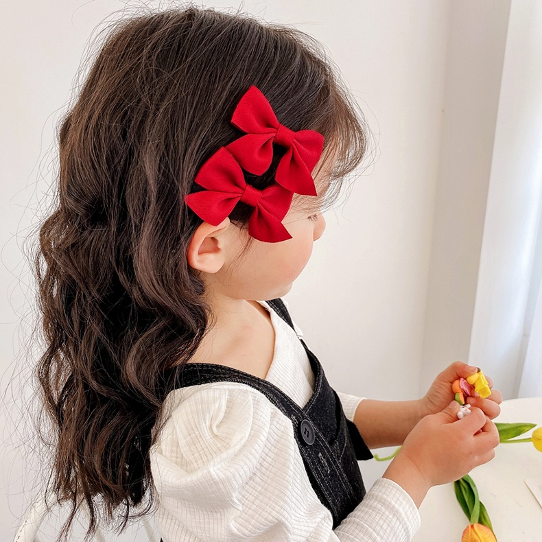 Beautycoco🍊Set 2 Kẹp Tóc Nơ Màu Trơn Dễ Thương Cho Bé Gái