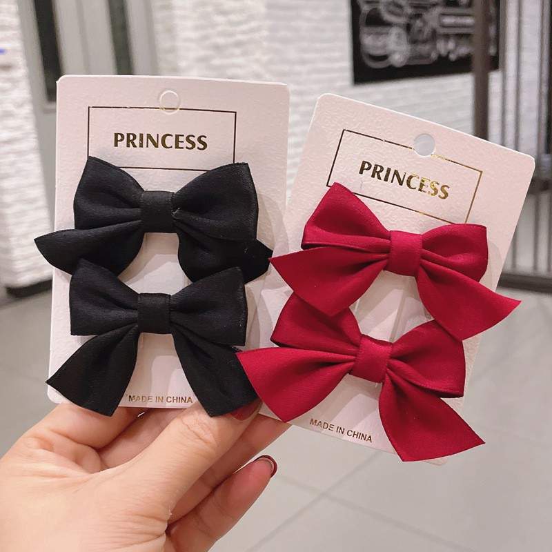 Beautycoco🍊Set 2 Kẹp Tóc Nơ Màu Trơn Dễ Thương Cho Bé Gái