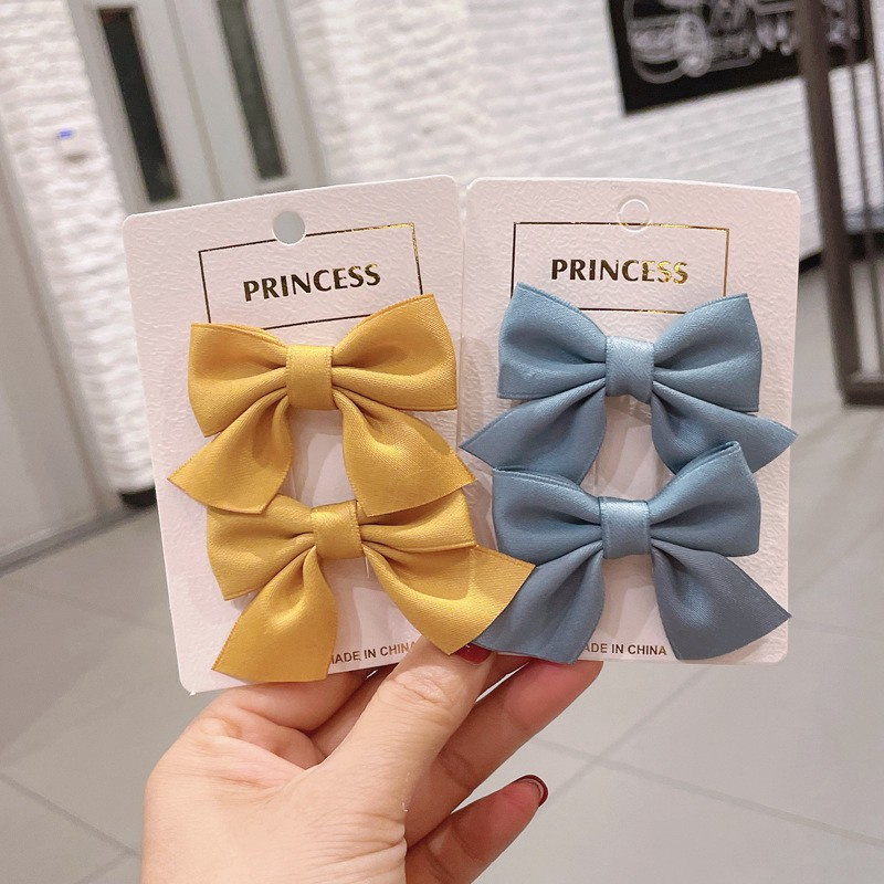 Beautycoco🍊Set 2 Kẹp Tóc Nơ Màu Trơn Dễ Thương Cho Bé Gái
