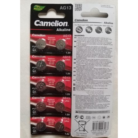 Vỉ 10 viên Pin nút AG13 / LR44 Camelion Alkaline 1.5 V