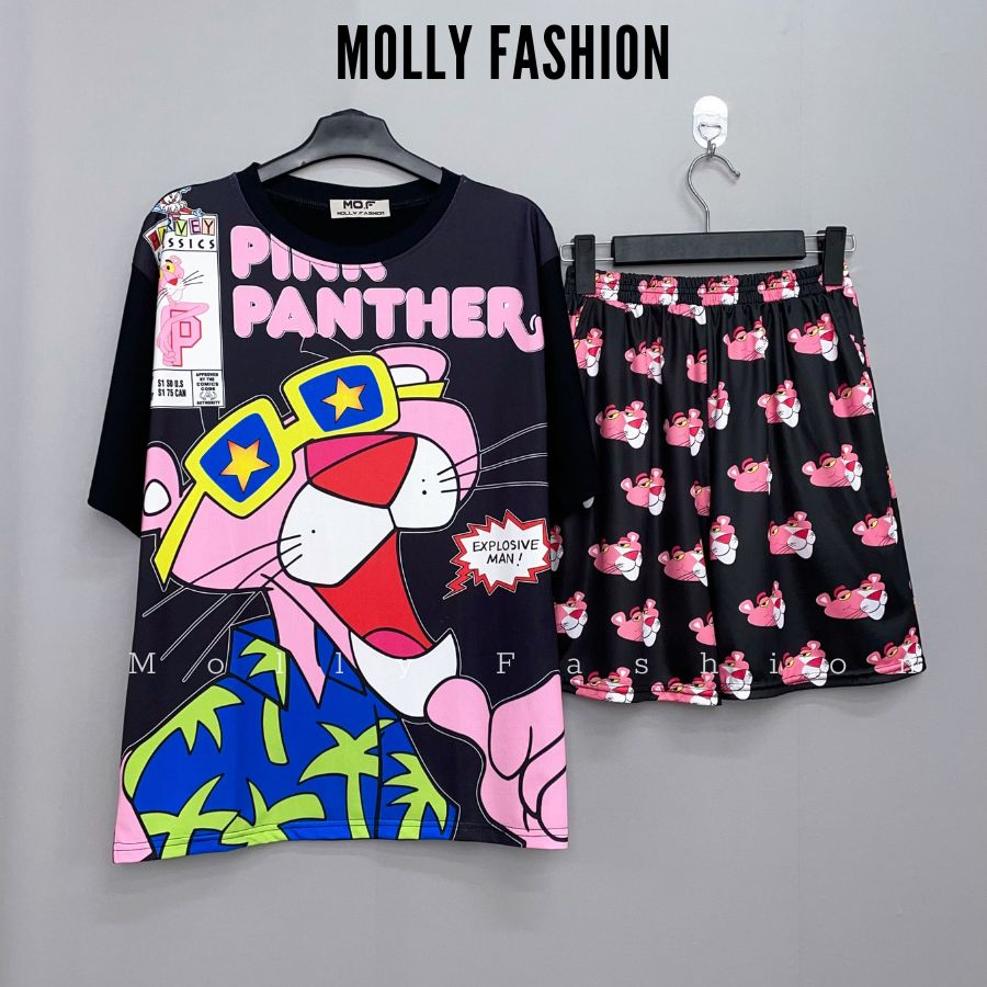 Set đồ bộ hoạt hình ❤️ Bộ mặc nhà Cartoon BÁO HỒNG ĐEN form rộng Freesize Molly Fashion