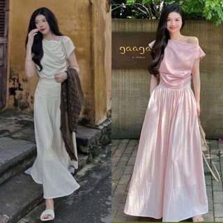 Set áo lệch vai kèm chân váy midi