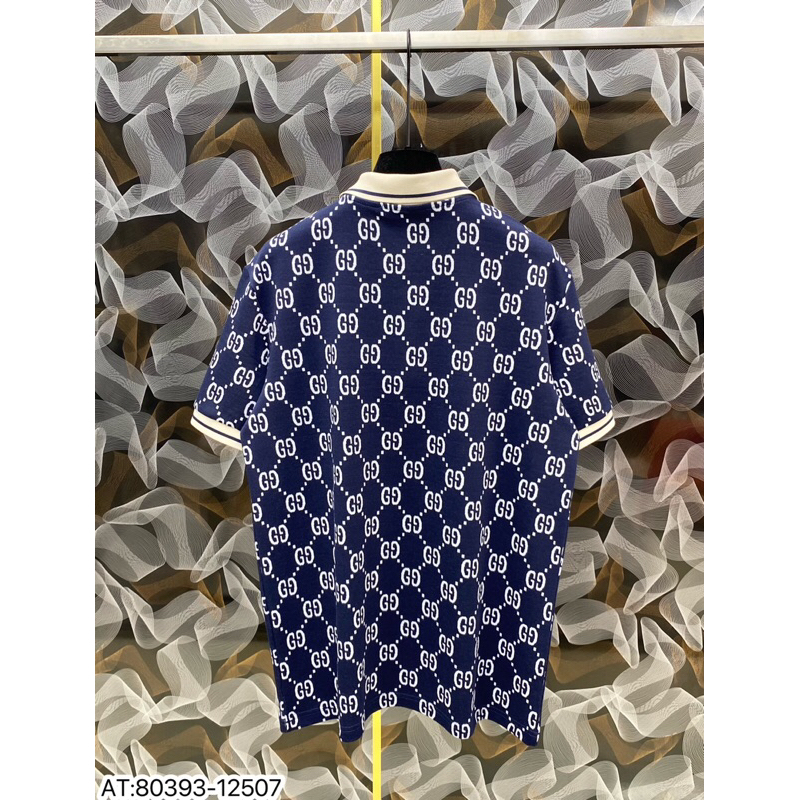 Áo polo đơn giản dệt hình gc bo chun đơn giản,áo phông cổ bẻ bo chun thêu dệt hoạ tiết gc monogram