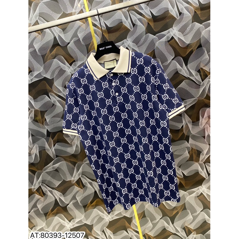 Áo polo đơn giản dệt hình gc bo chun đơn giản,áo phông cổ bẻ bo chun thêu dệt hoạ tiết gc monogram