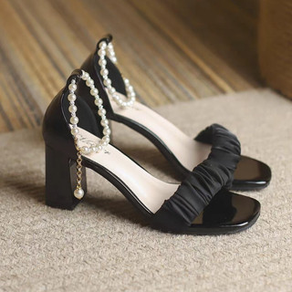 Giày cao gót Size 35-43 XGS103 cao 7 phân sandal quai nhún da bóng bít gót thời trang