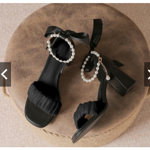 Giày cao gót nữ XGS104 đế vuông thắt nơ 7 phân quai ngọc thời trang