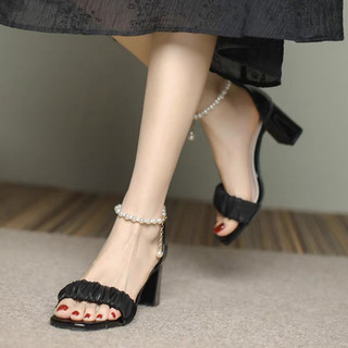 Giày cao gót Size 35-43 GNS103 cao 7 phân sandal quai nhún da bóng bít gót thời trang
