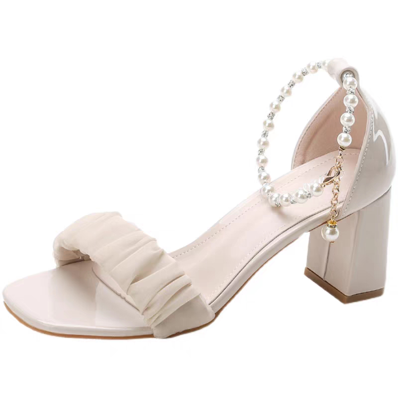 Giày cao gót CCS103 cao 7 phân sandal quai nhún da bóng bít gót thời trang