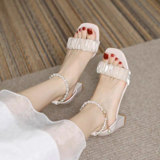 Giày cao gót CCS103 cao 7 phân sandal quai nhún da bóng bít gót thời trang