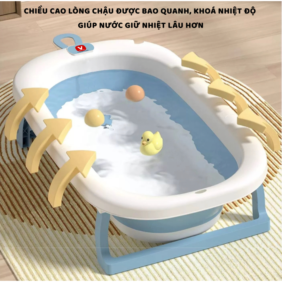 Thau Tắm Gấp Gọn Cho Bé Sơ Sinh kèm đệm tắm mẫu new & HL - 0363