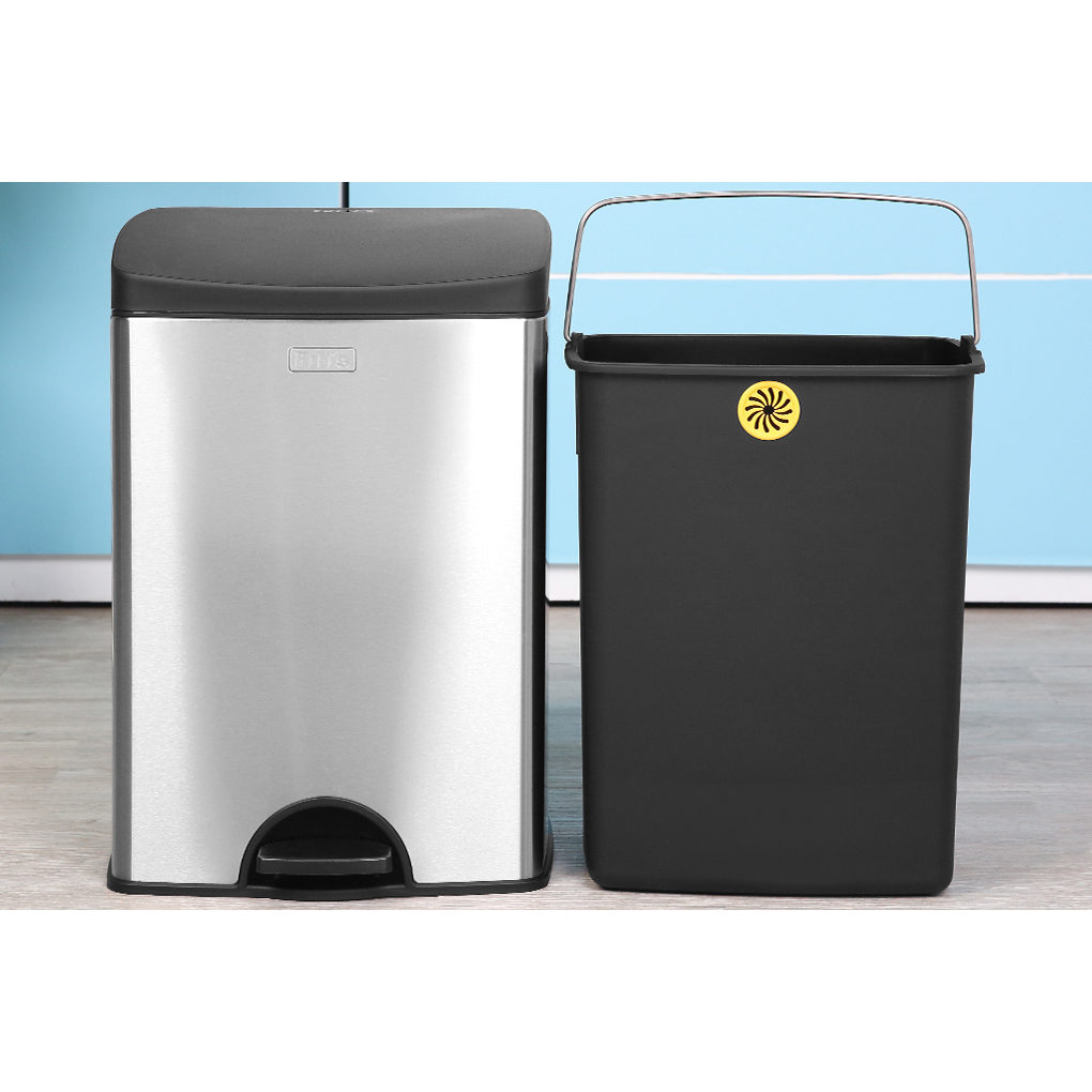 Thùng Rác Inox FITIS Đạp Chân Vuông Cỡ Trung 15l, 20l Cho Nhà Bếp Văn Phòng khách sạn