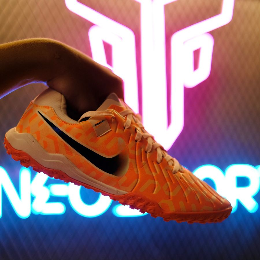 Giày bóng đá có nhân tạo Tiempo 10 Cam Logo Đen/Tím TF