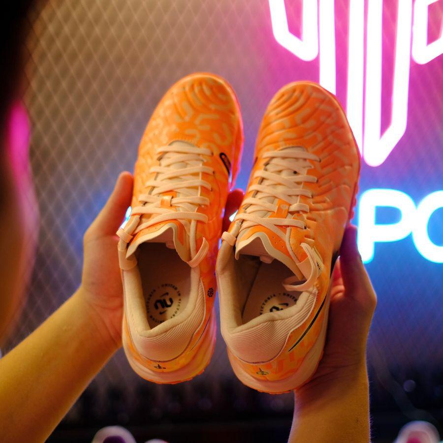 Giày bóng đá có nhân tạo Tiempo 10 Cam Logo Đen/Tím TF