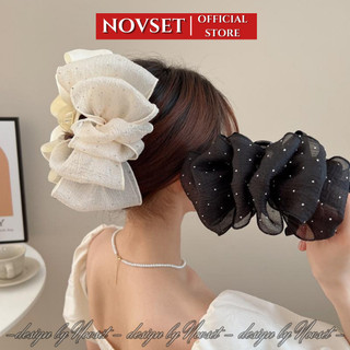  Kẹp tóc nơ voan chấm bi NOVSET cặp tóc nơ size lớn búi sau đầu tiều thư xinh xắn T1-KHO3  