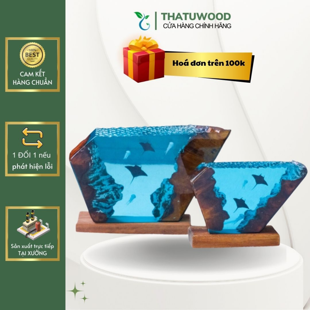 Đèn Ngủ Epoxy Phát Sáng Đại Dương Đổi Màu Trang Trí Làm Quà Tặng Decor Phòng Ngủ - THATUWOOD