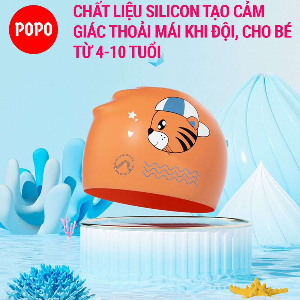 Mũ bơi trẻ em POPO CA46 họa tiết dễ thương, silicon độ bền cao tạo cảm giác thoải mái an toàn cho bé | BigBuy360 - bigbuy360.vn