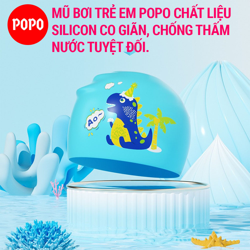 Mũ bơi trẻ em POPO CA46 họa tiết dễ thương, silicon độ bền cao tạo cảm giác thoải mái an toàn cho bé