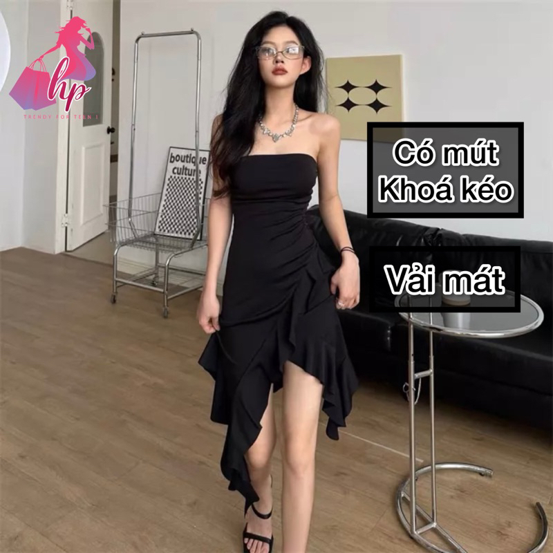 Đầm body ống dáng ngắn, váy tua rua có mút màu đen dự tiệc G213