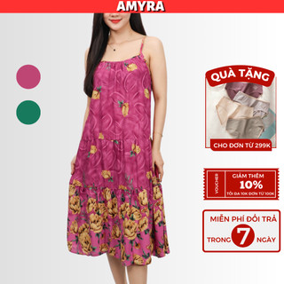 Đầm maxi 2 dây trung niên mùa hè mặc ở nhà AMYRA - Váy dáng suông mặc thoải mái mặc ở nhà cho mẹ VA059