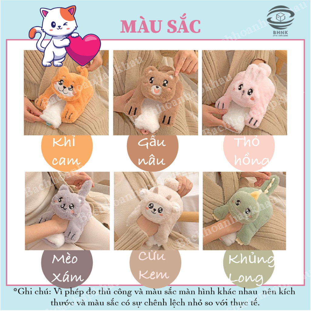 Túi chườm bụng kinh đa năng 500ml có lớp vải nhung bên ngoài/ Có túi giữ ấm tay