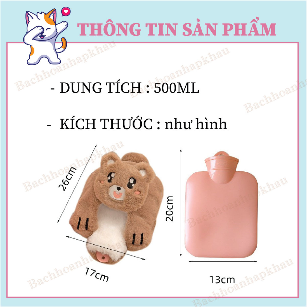 Túi chườm bụng kinh đa năng 500ml có lớp vải nhung bên ngoài/ Có túi giữ ấm tay