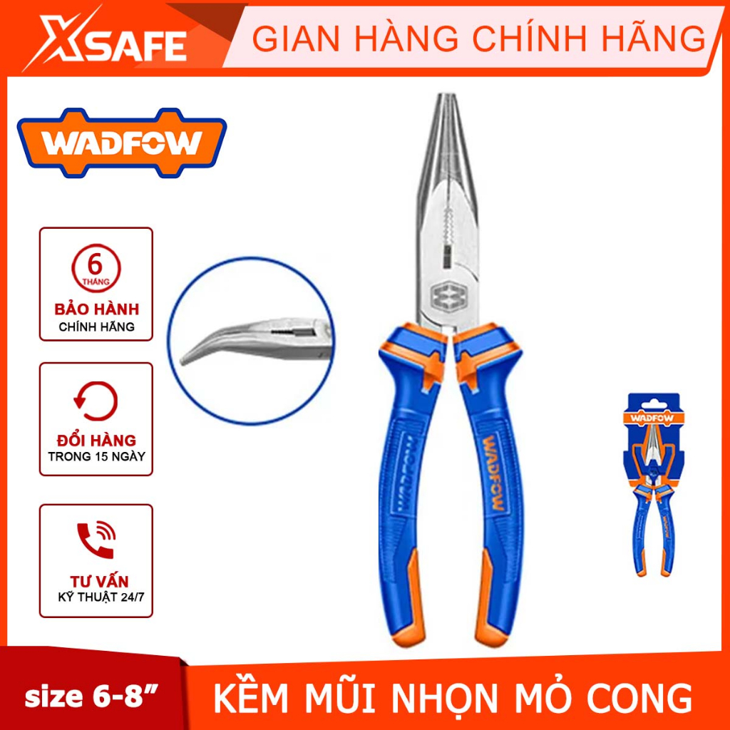 Kìm mũi nhọn mỏ dài mũi cong WADFOW 6" 8" kềm thép Cr-V chống rỉ sét cong vênh tay cầm cách điện tiết kiệm 30% sức lực