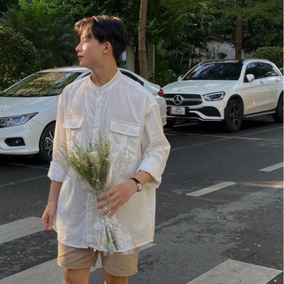 Áo đũi nam cổ trụ 2 túi cúc áo sơ mi cổ tàu sundee