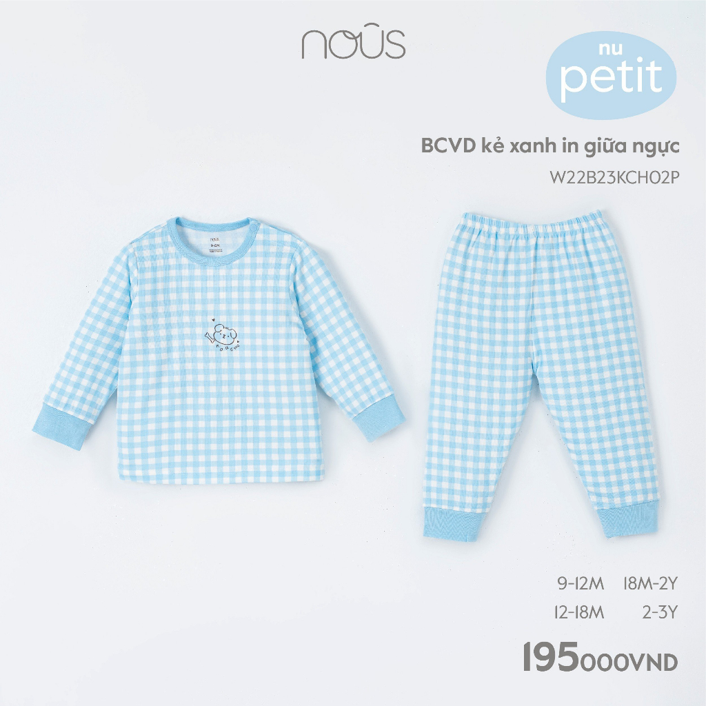 Bộ quần áo dài tay Nous cài vai cho bé 6m - 24m